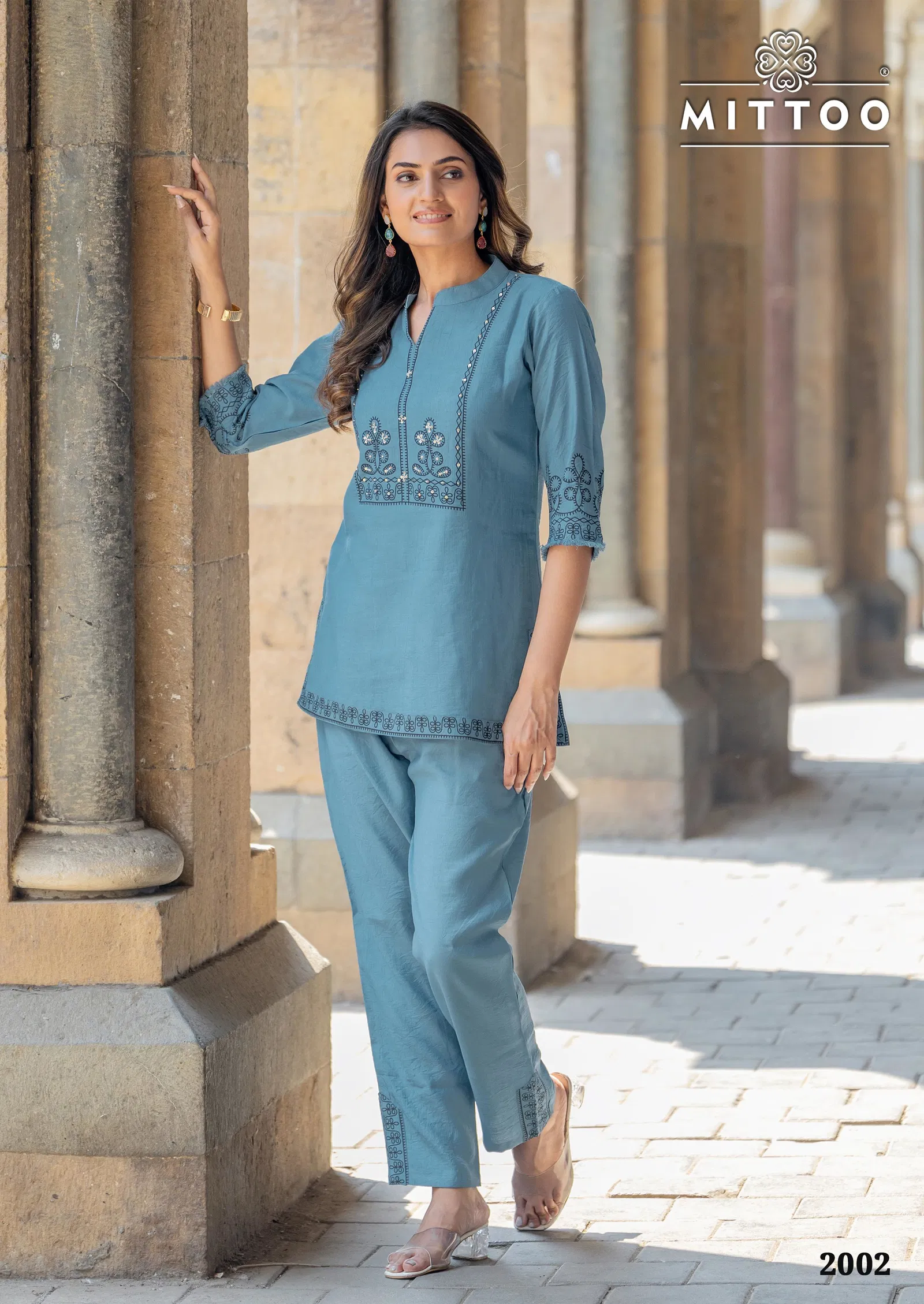 Korra By Mittoo Viscose Slub Print With Handwork Co Ord Set Wholesale Online